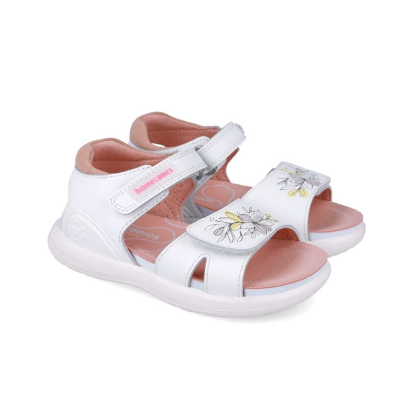 Biomecanics Girls Sandals White/Pink Flowers