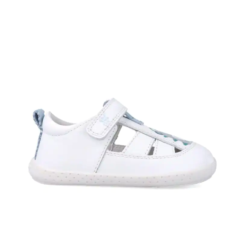 Garvalin Baby Boys First Steps Barefoot Sandals White/Blue Dinosaur