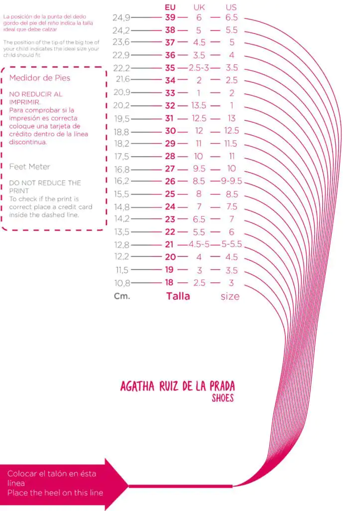 Agatha Ruiz kids shoe size guide by Kiddio