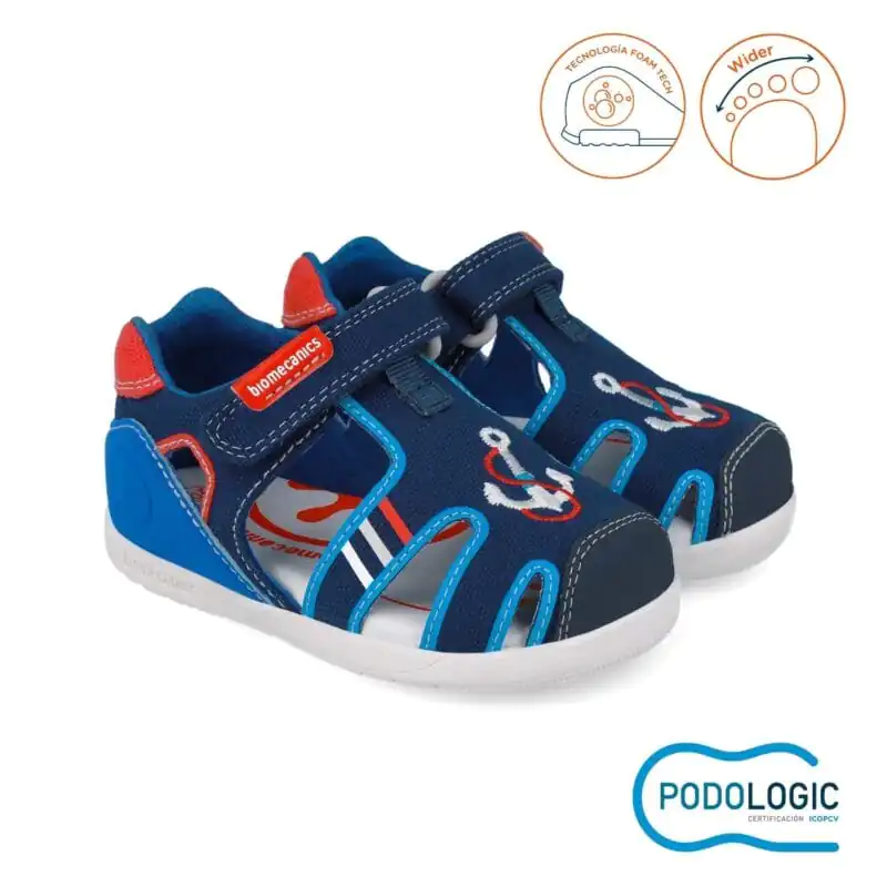 Biomecanics Baby Boys First Steps Canvas Sandals Blue/Anchor
