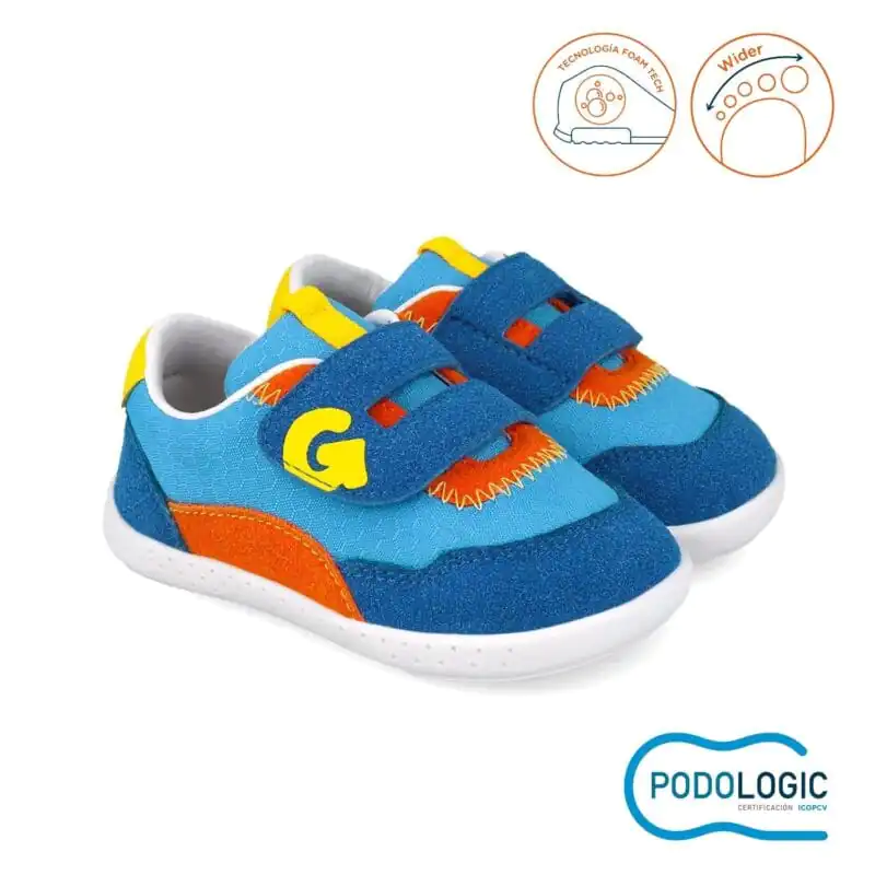 Garvalin Baby Boys First Steps Barefoot Sneakers Blue Canvas