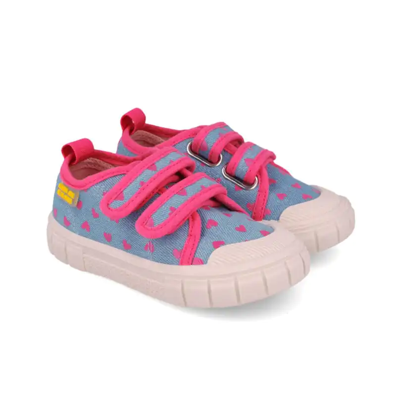 Agatha Girls Canvas Sneakers Denim/Pink Hearts