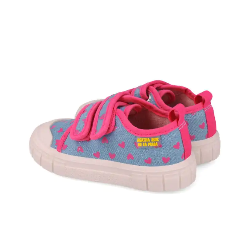 Agatha Girls Canvas Sneakers Denim/Pink Hearts