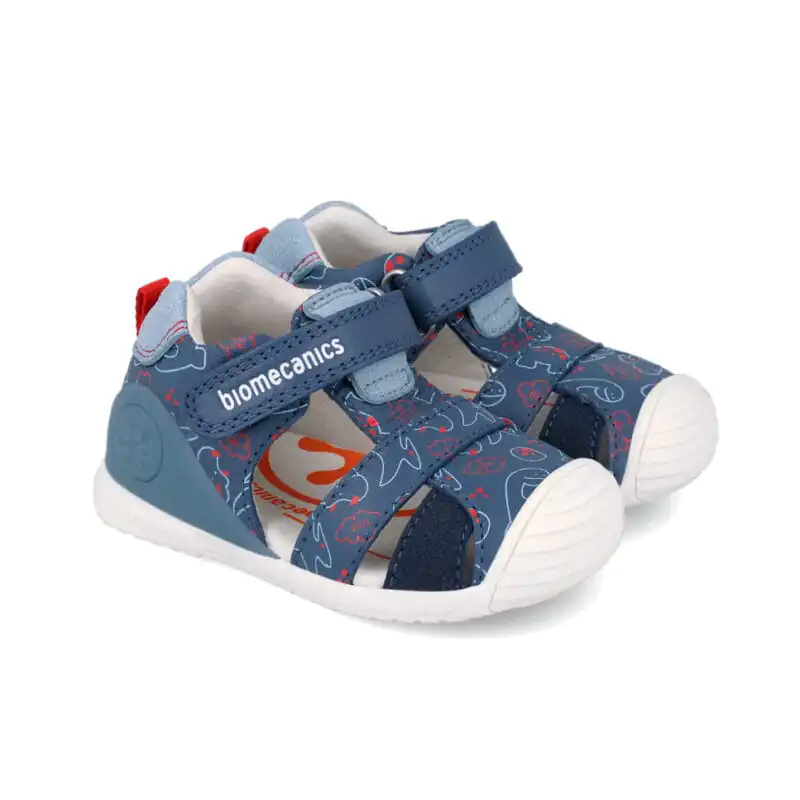 Biomecanics Baby Boys First Steps Sandals White/Blue Dinos