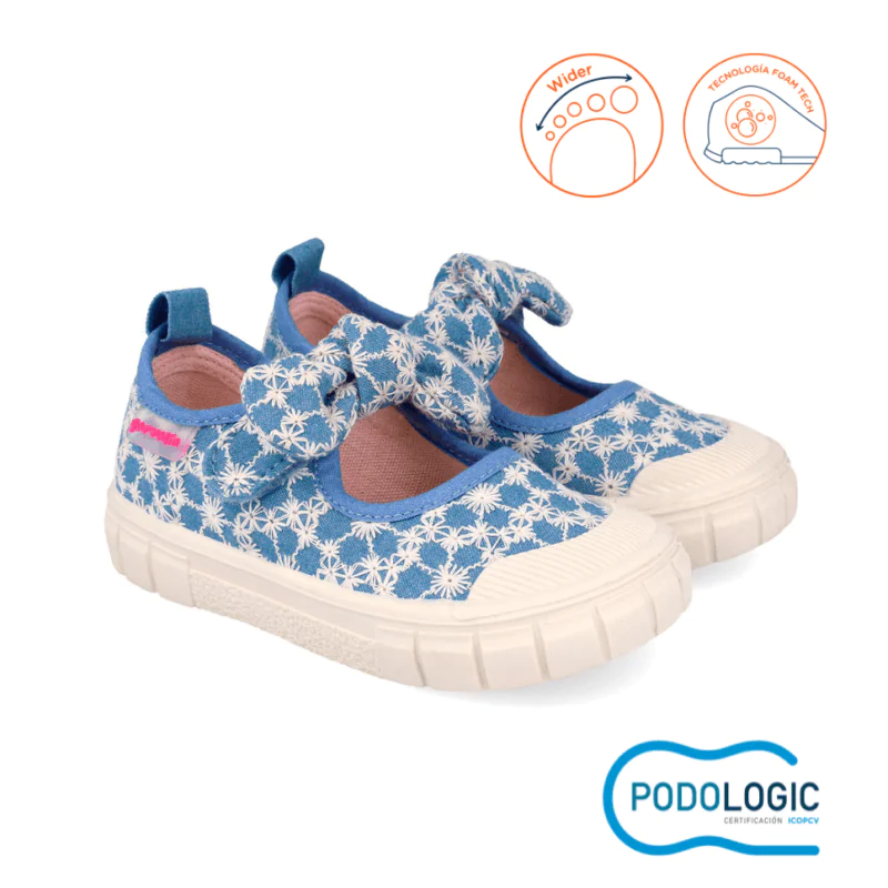 Garvalin Girls Barefoot Mary Jane Blue/Pattern
